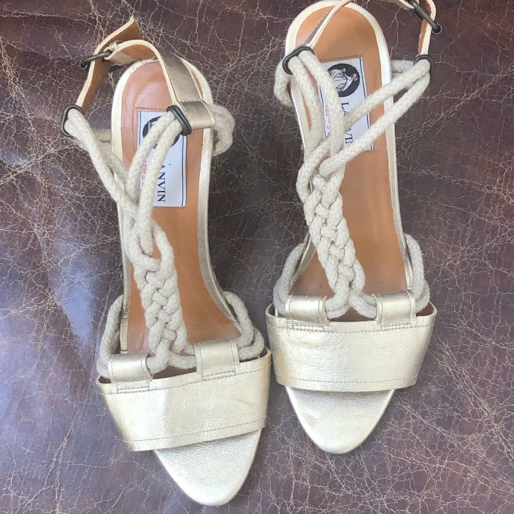 Lanvin metallic gold rope wedges sandals 7